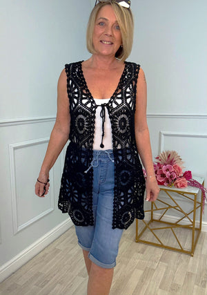 Zinnia Crochet Waistcoat Black - Susie's Boutique