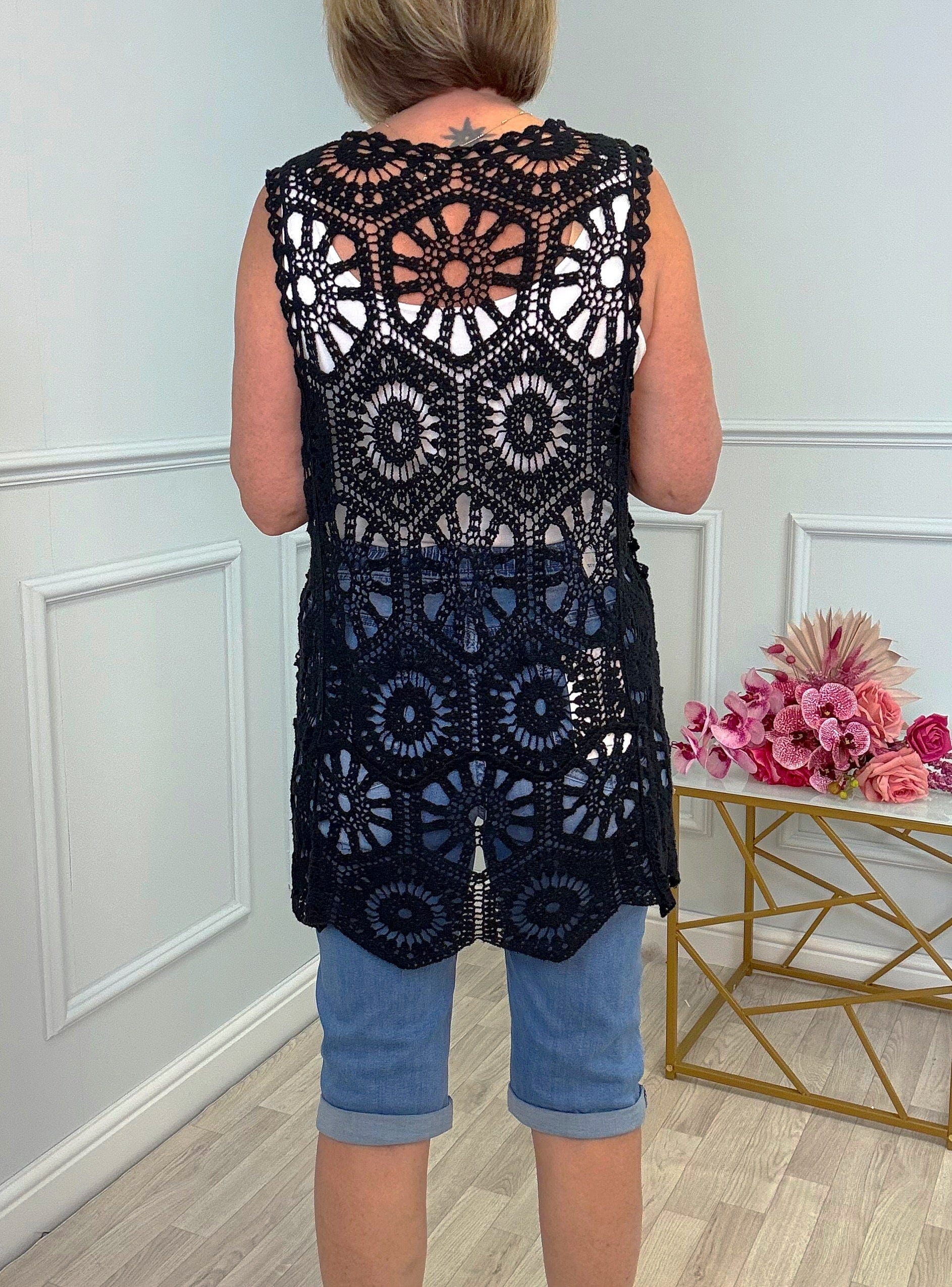 Zinnia Crochet Waistcoat Black - Susie's Boutique