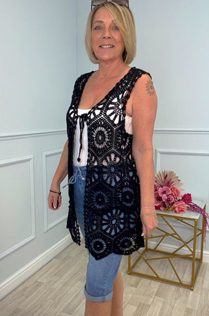 Zinnia Crochet Waistcoat Black - Susie's Boutique