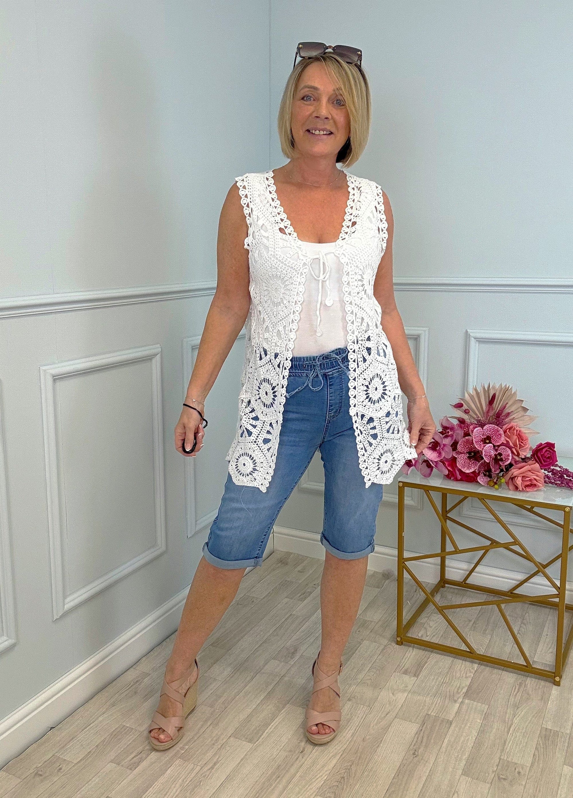 Zinnia Crochet Waistcoat White