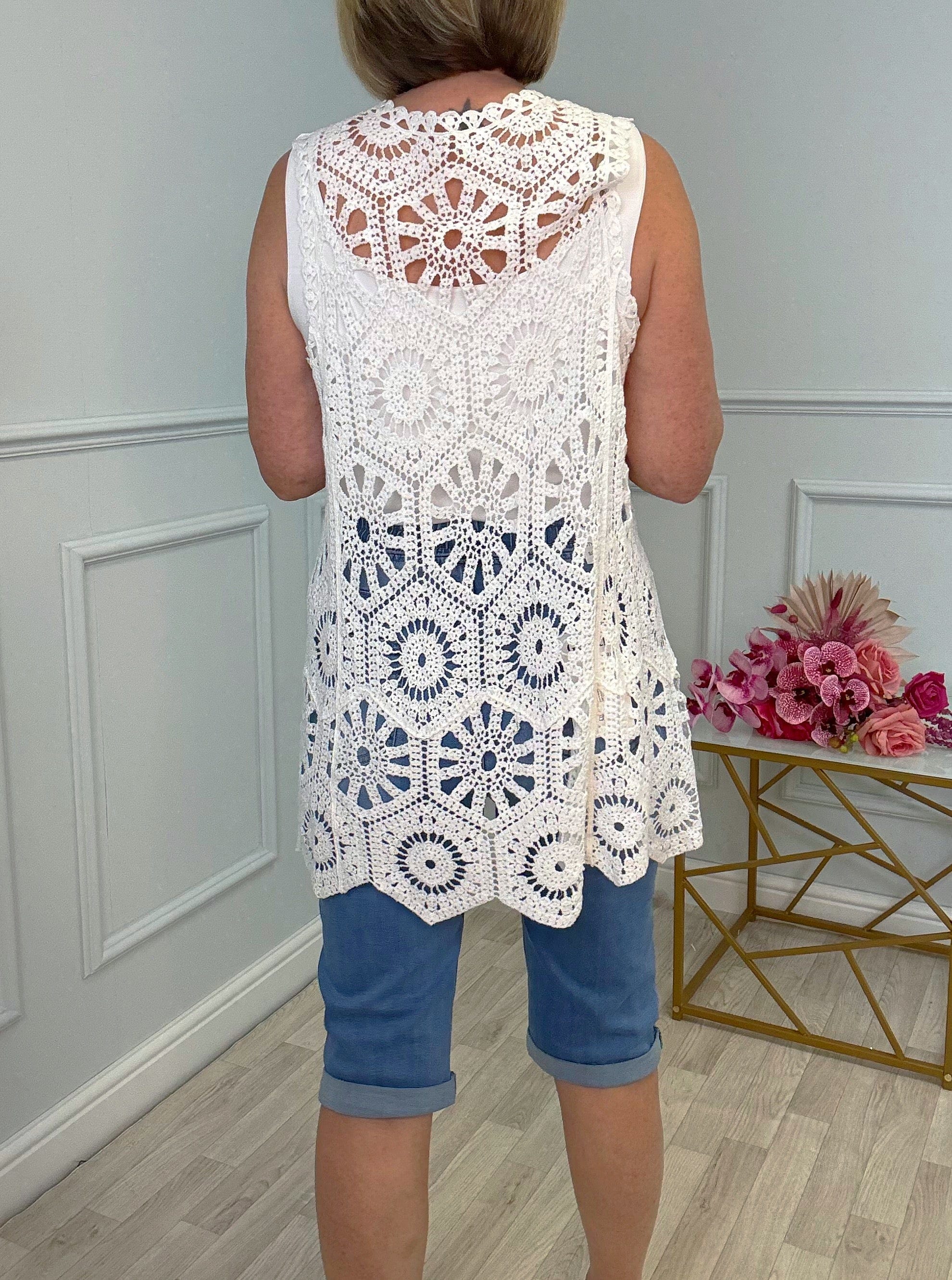 Zinnia Crochet Waistcoat White - Susie's Boutique