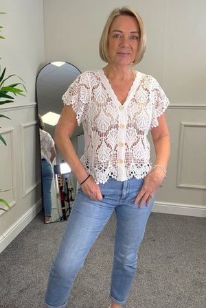 Elara Crochet Lace Button Top 8-14