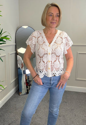 Elara Crochet Lace Button Top 8-14