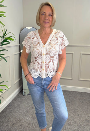 Elara Crochet Lace Button Top 8-14