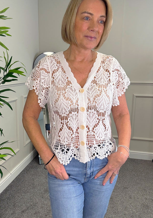 Elara Crochet Lace Button Top 8-14