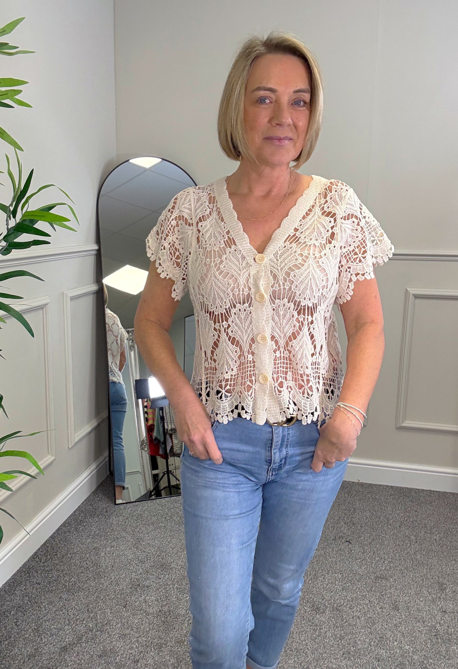 Elara Crochet Lace Button Top 8-14