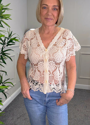 Elara Crochet Lace Button Top 8-14