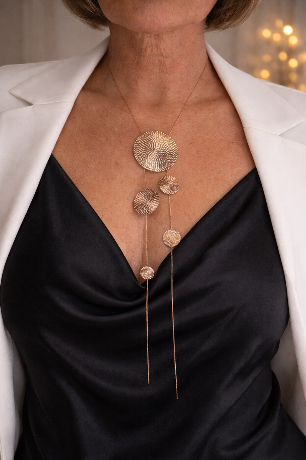 Gold Multi Disc Drop Necklace