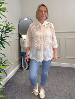 Amara Cotton Lace  Button Blouse 10-18