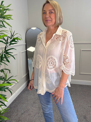 Amara Cotton Lace  Button Blouse 10-18