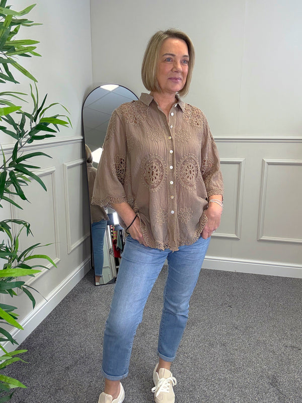 Amara Cotton Lace  Button Blouse 10-18