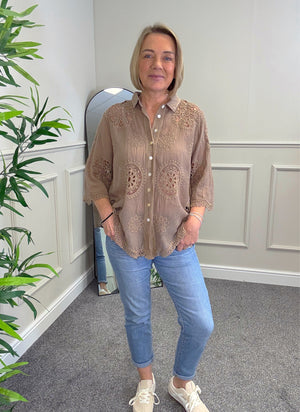 Amara Cotton Lace  Button Blouse 10-18