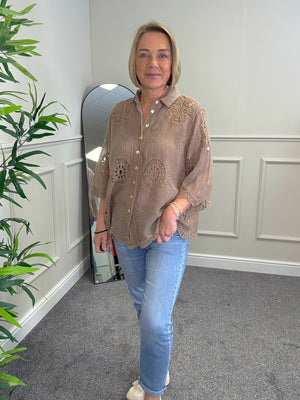 Amara Cotton Lace  Button Blouse 10-18