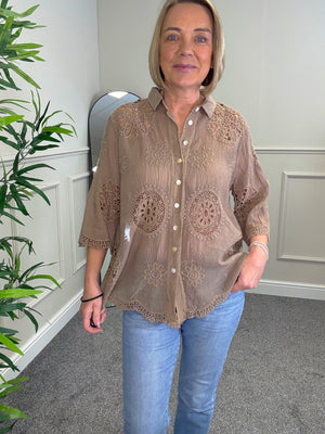 Amara Cotton Lace  Button Blouse 10-18