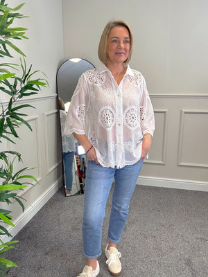 Amara Cotton Lace  Button Blouse 10-18