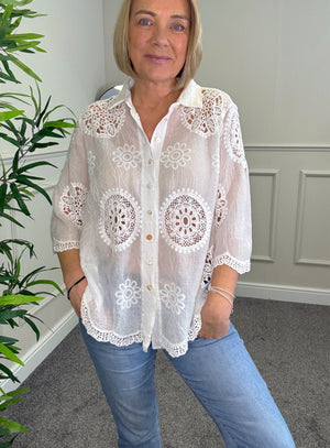Amara Cotton Lace  Button Blouse 10-18