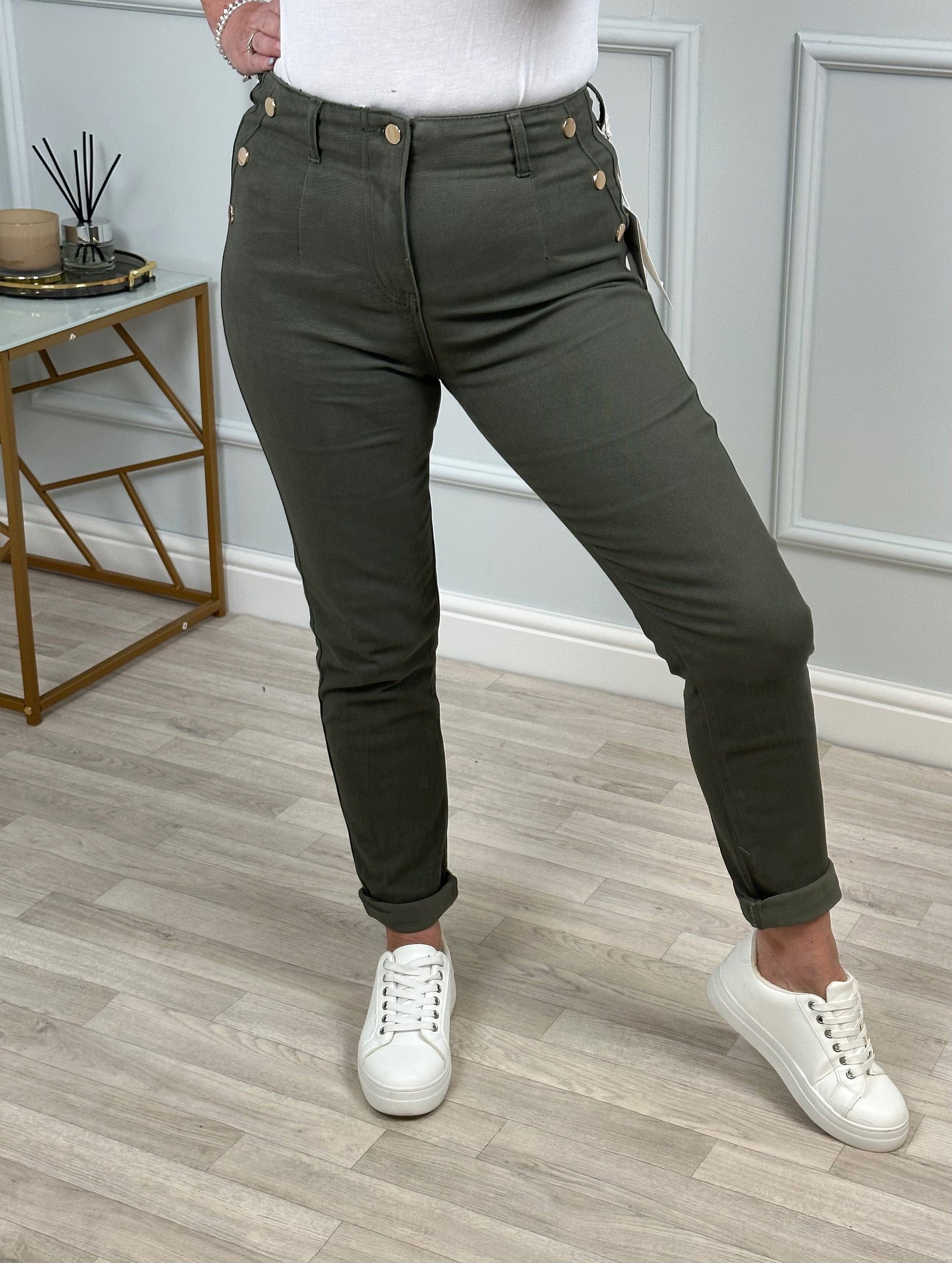 G - Smack Harriet Button Mom Jeans 10-20 Khaki - Susie's Boutique