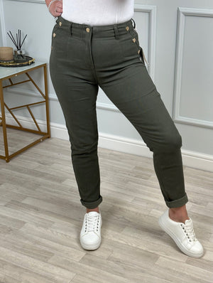 G - Smack Harriet Button Mom Jeans 10-20 Khaki - Susie's Boutique