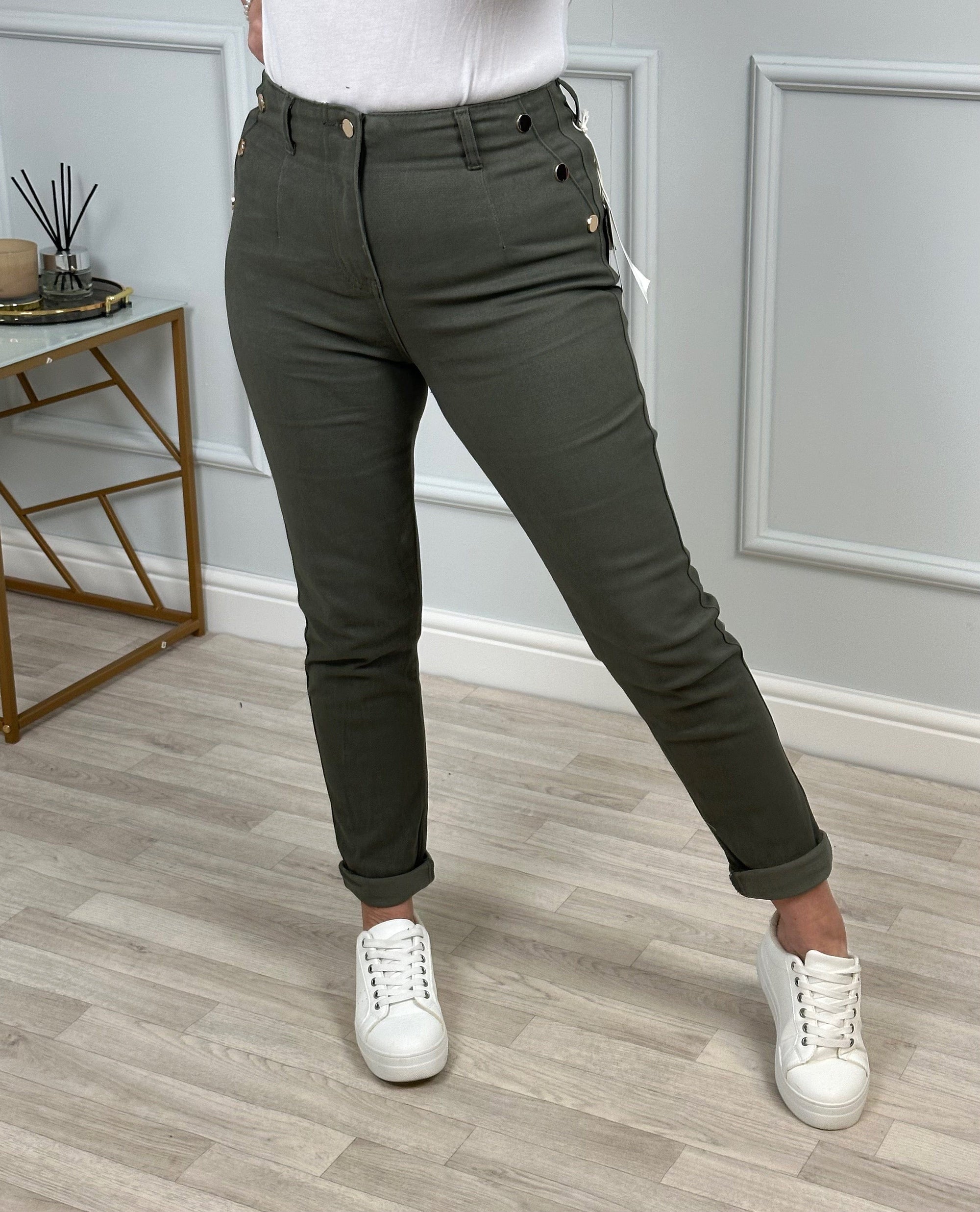 G - Smack Harriet Button Mom Jeans 10-20 Khaki - Susie's Boutique