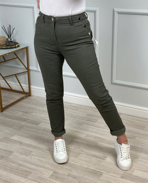 G - Smack Harriet Button Mom Jeans 10-20 Khaki - Susie's Boutique