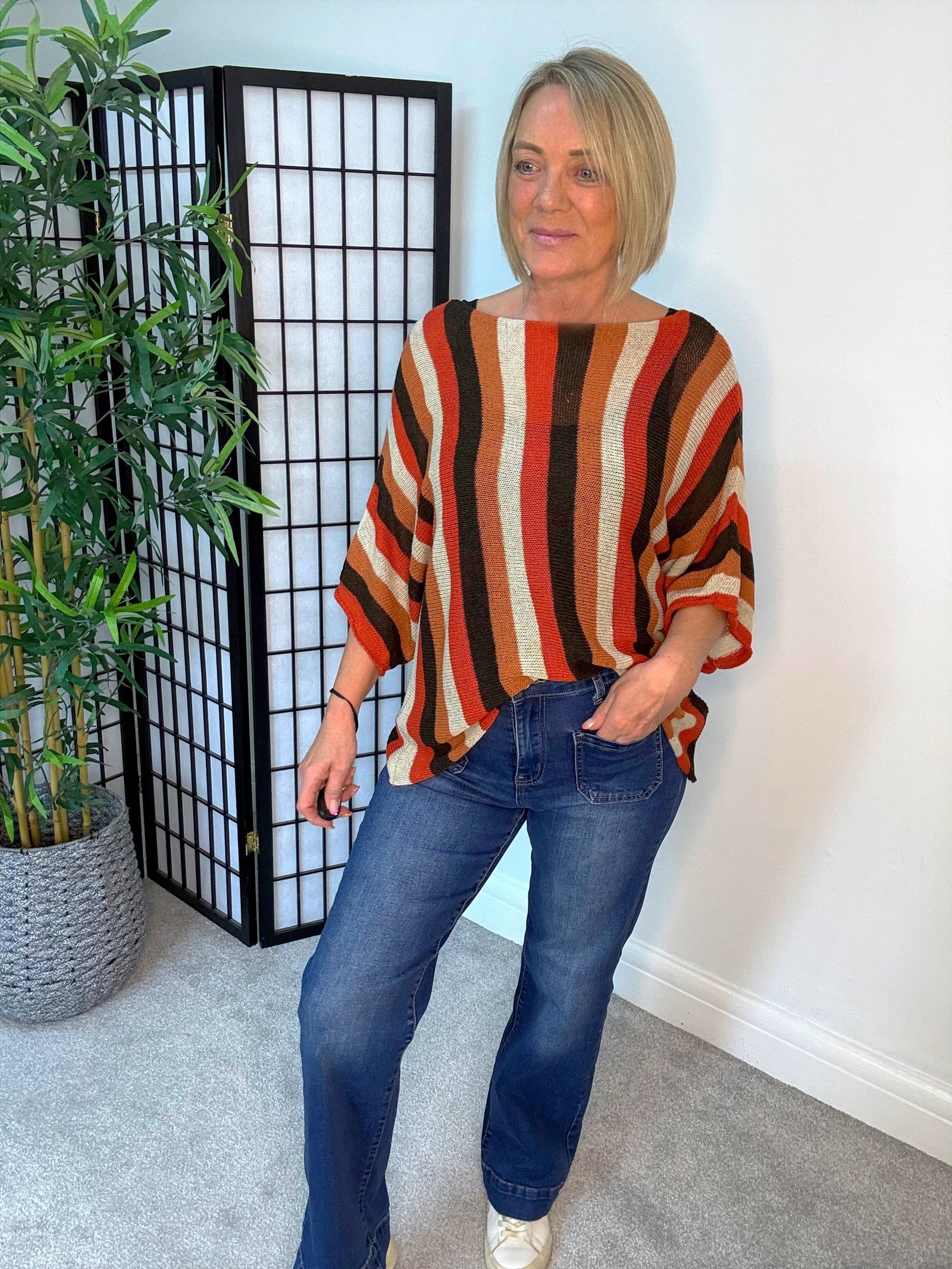 Amber Stripe Jumper in rust back view