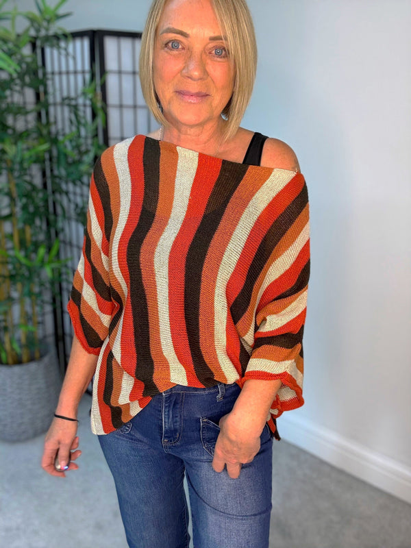 Amber Stripe Jumper in rust close-up knit detail