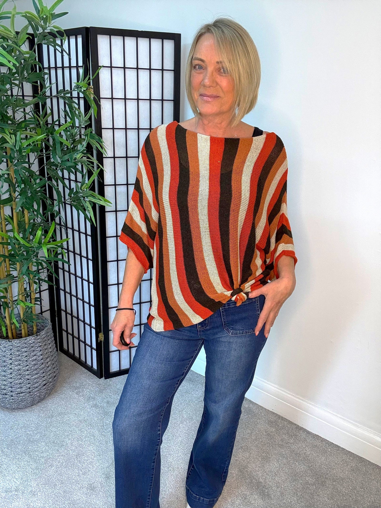 Amber Stripe Jumper in rust close-up knit detail