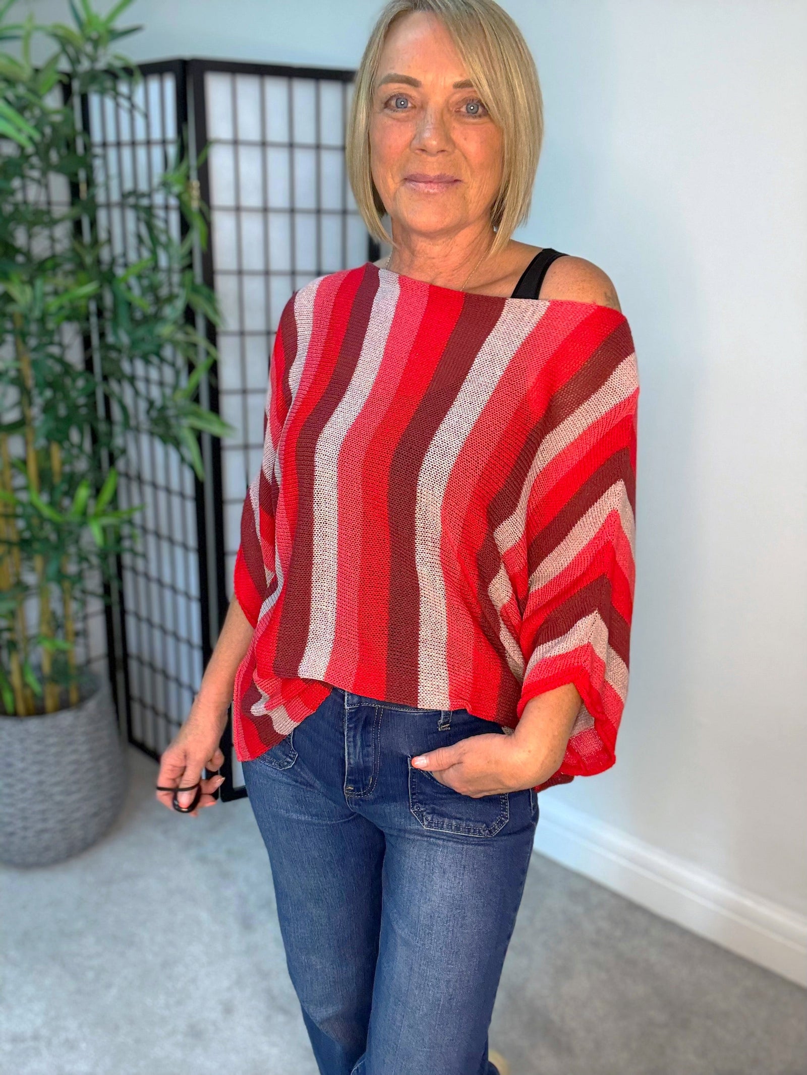 Amber Stripe Jumper in red close-up knit detail