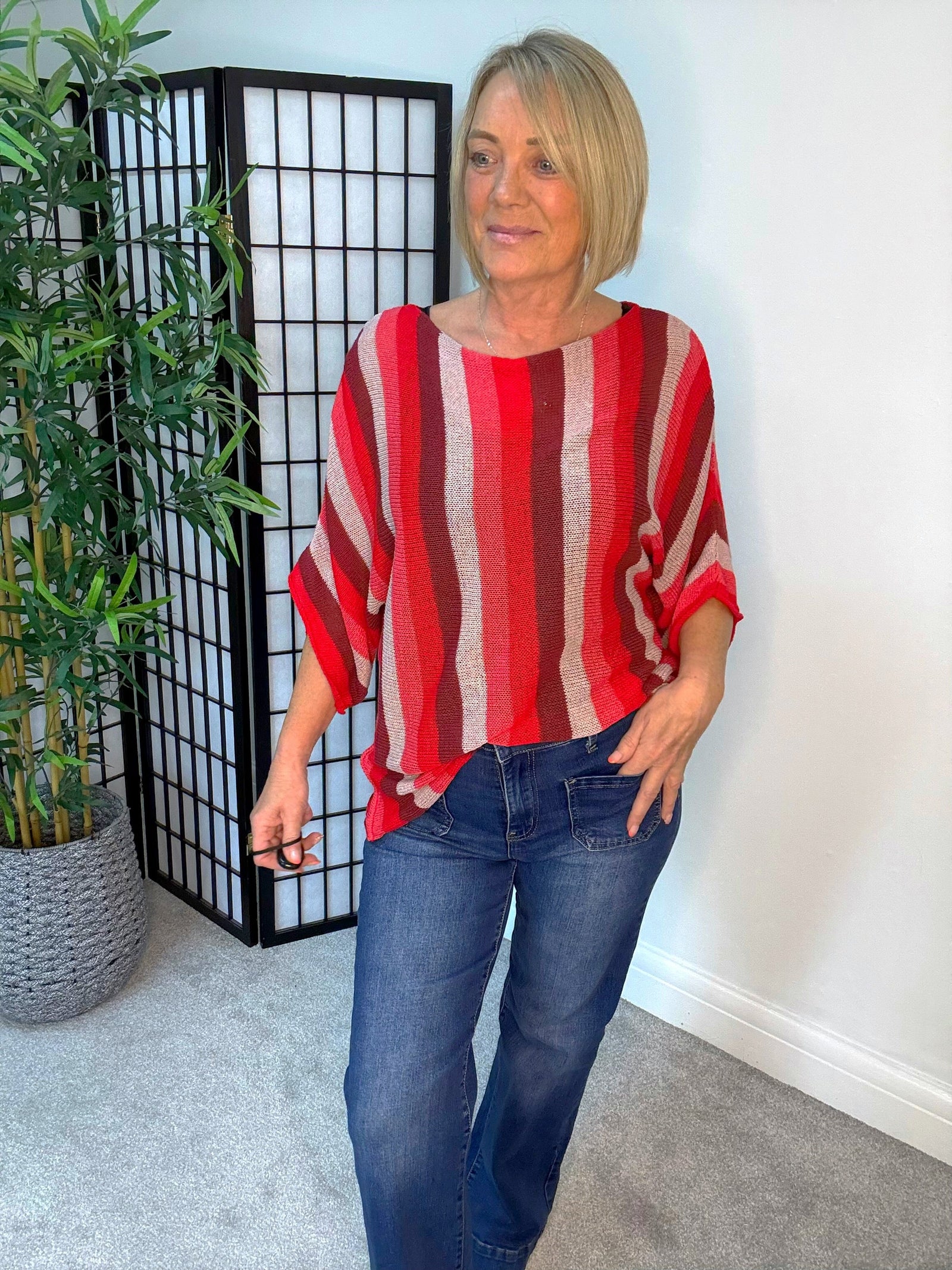Amber Stripe Jumper in red close-up knit detail