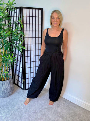 Black Pinstripe Barrel Trousers 8-16