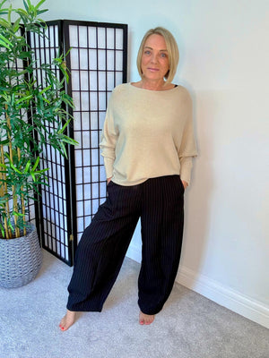 Black Pinstripe Barrel Trousers 8-16