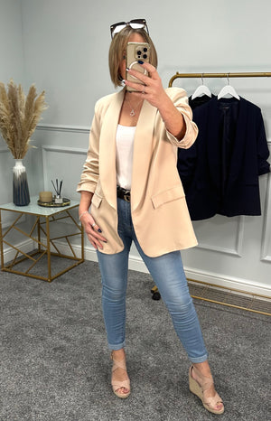Amalie Ruched Sleeve Blazer Sizes 12-18 Sand - Susie's Boutique