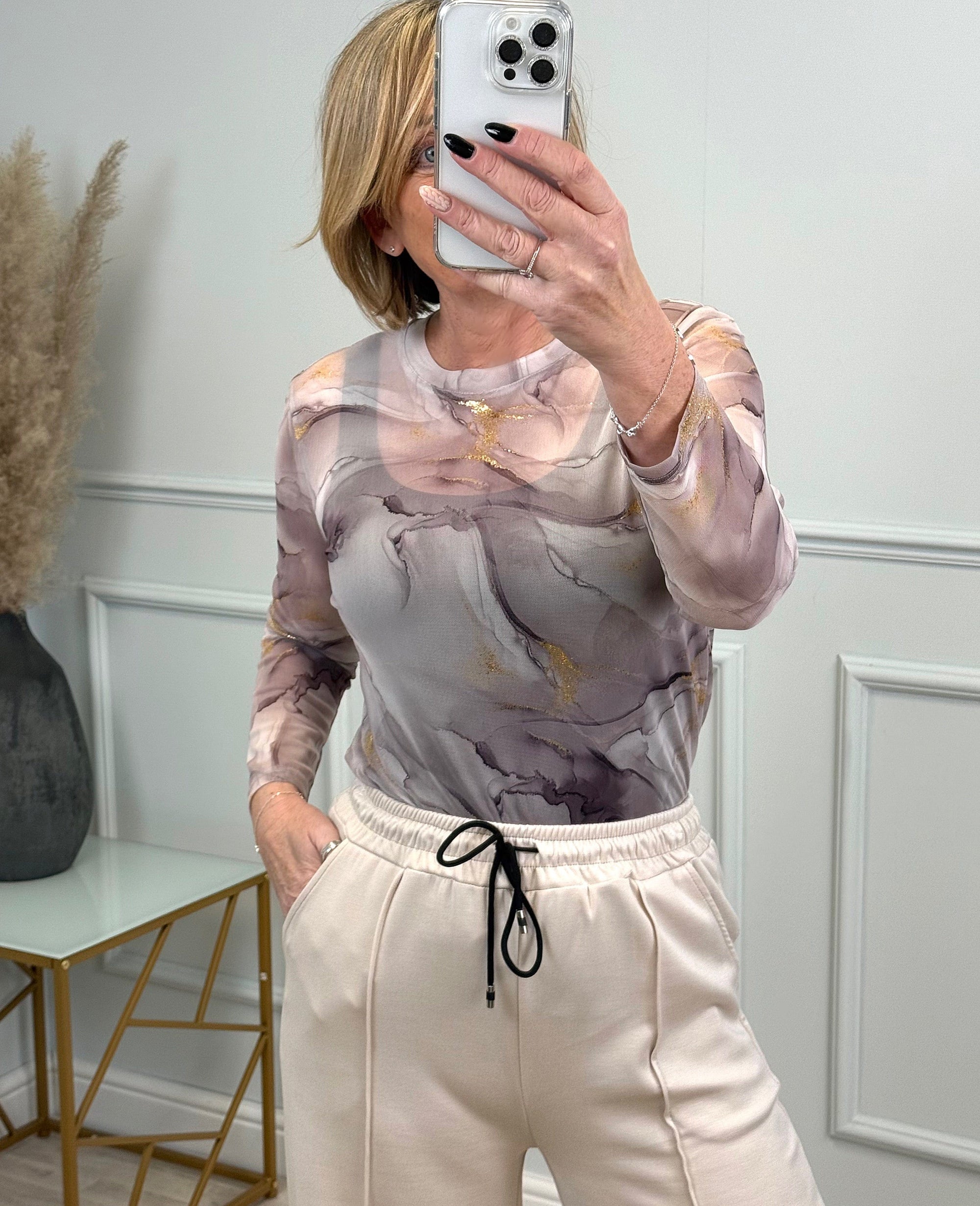 Carissa Marble Mesh Top 8-18 Blush - Susie's Boutique