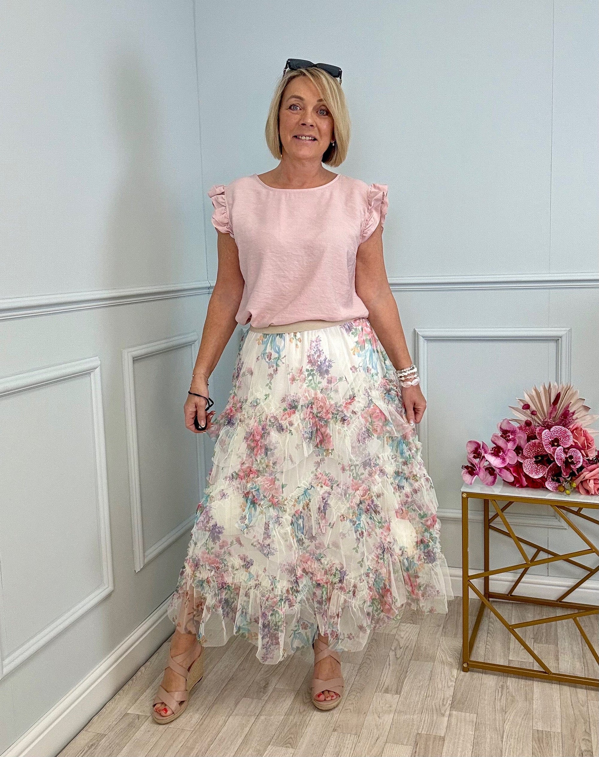 Lyla Layered Mesh Floral Skirt  8–18 - Susie's Boutique