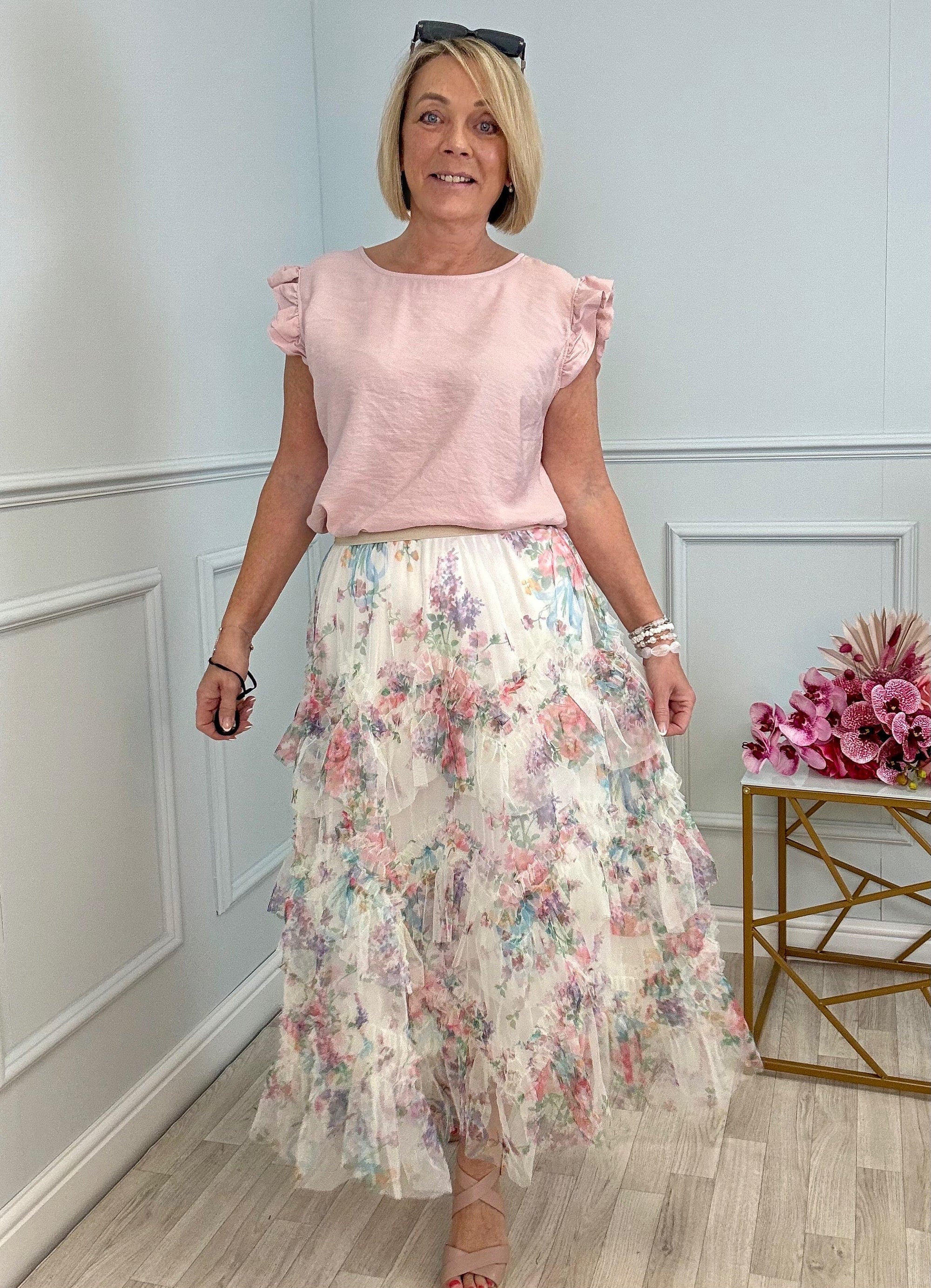 Lyla Layered Mesh Floral Skirt  8–18 - Susie's Boutique