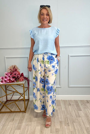 Elowen Wide-Leg Trousers 8–16 Blue Bloom - Susie's Boutique