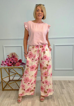 Elowen Wide-Leg Trousers 8–16 Pink Floral - Susie's Boutique