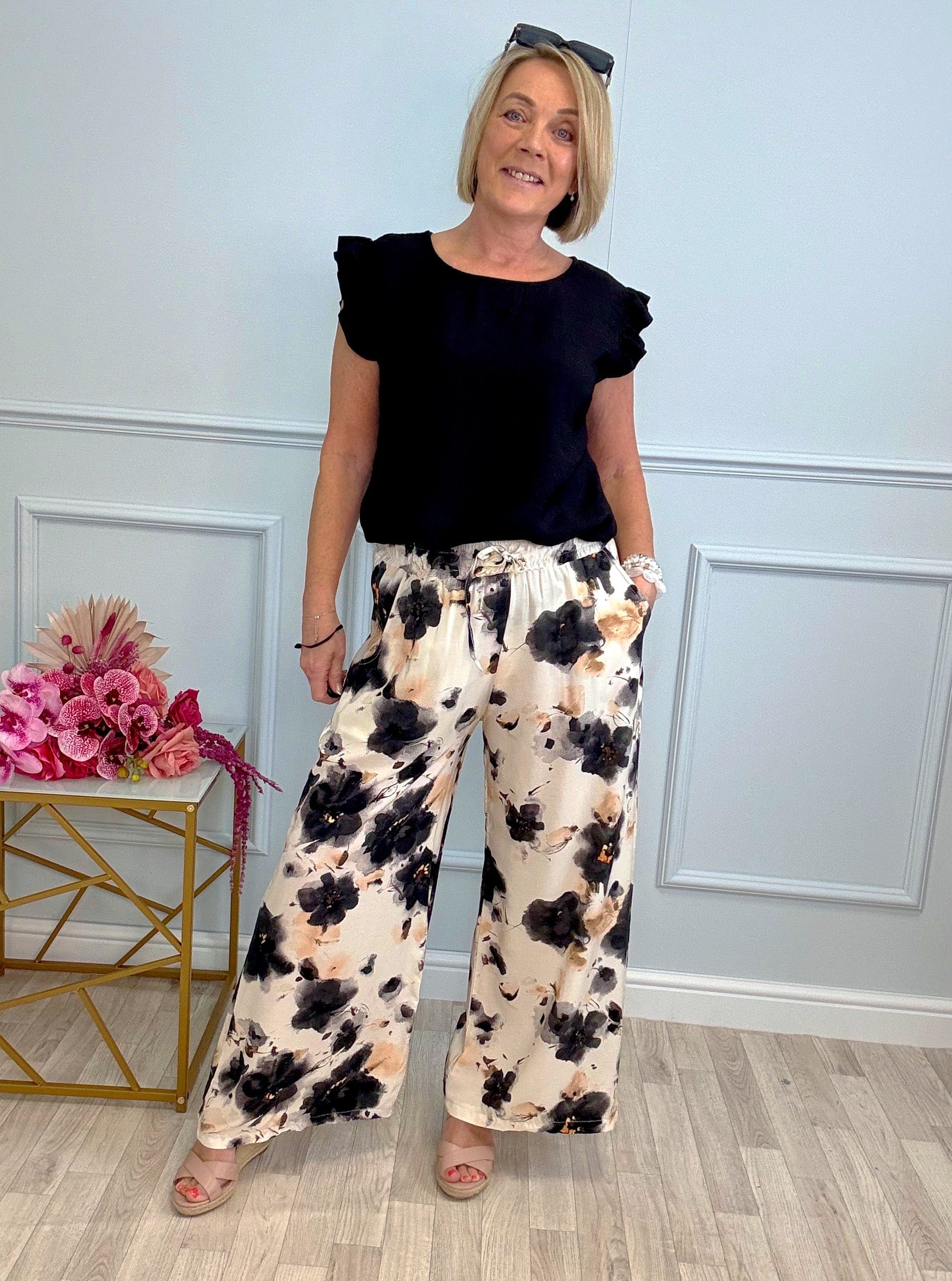 Elowen Wide-Leg Trousers 8–16 Midnight Bloom - Susie's Boutique