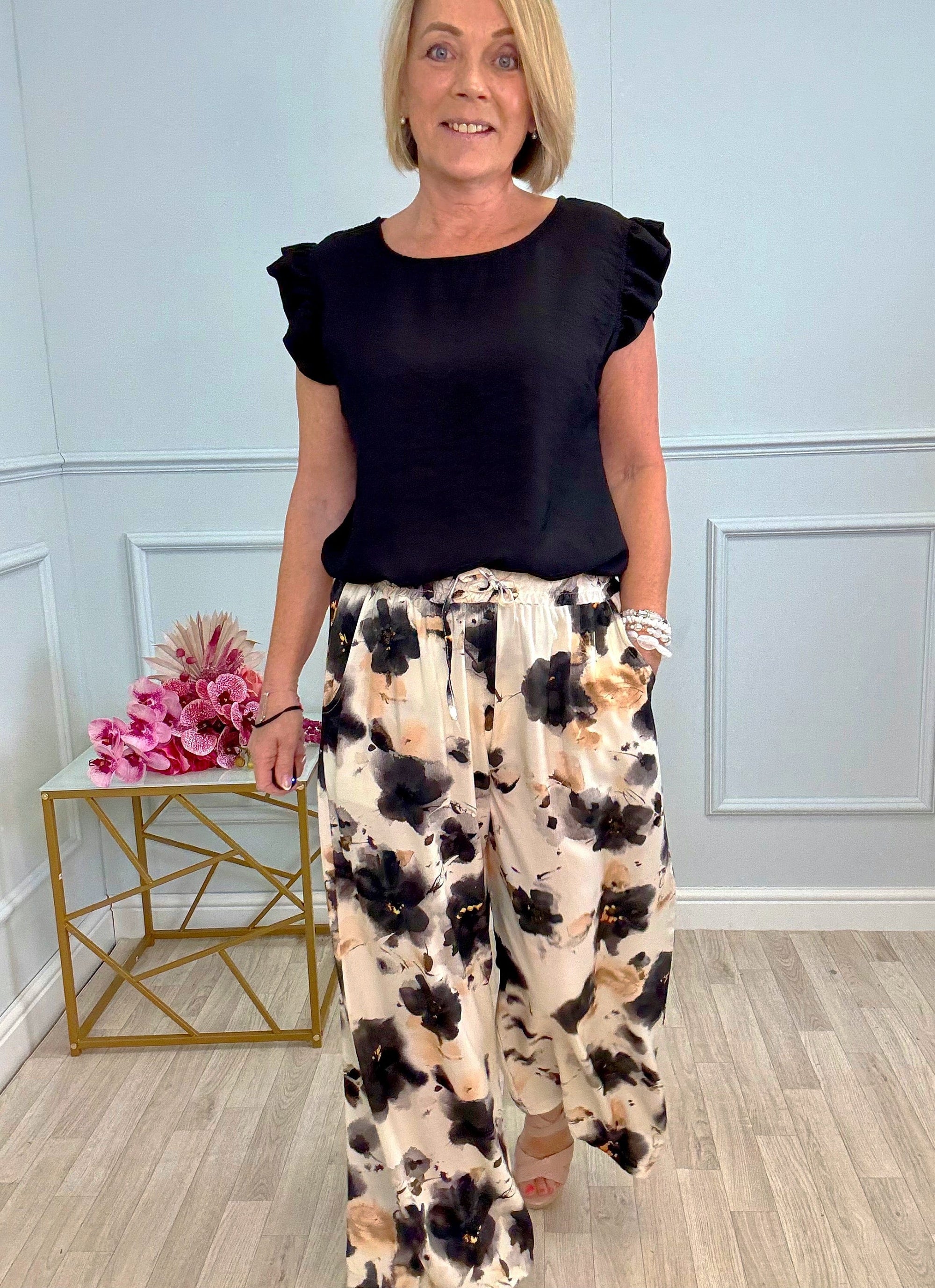Elowen Wide-Leg Trousers 8–16 Midnight Bloom - Susie's Boutique