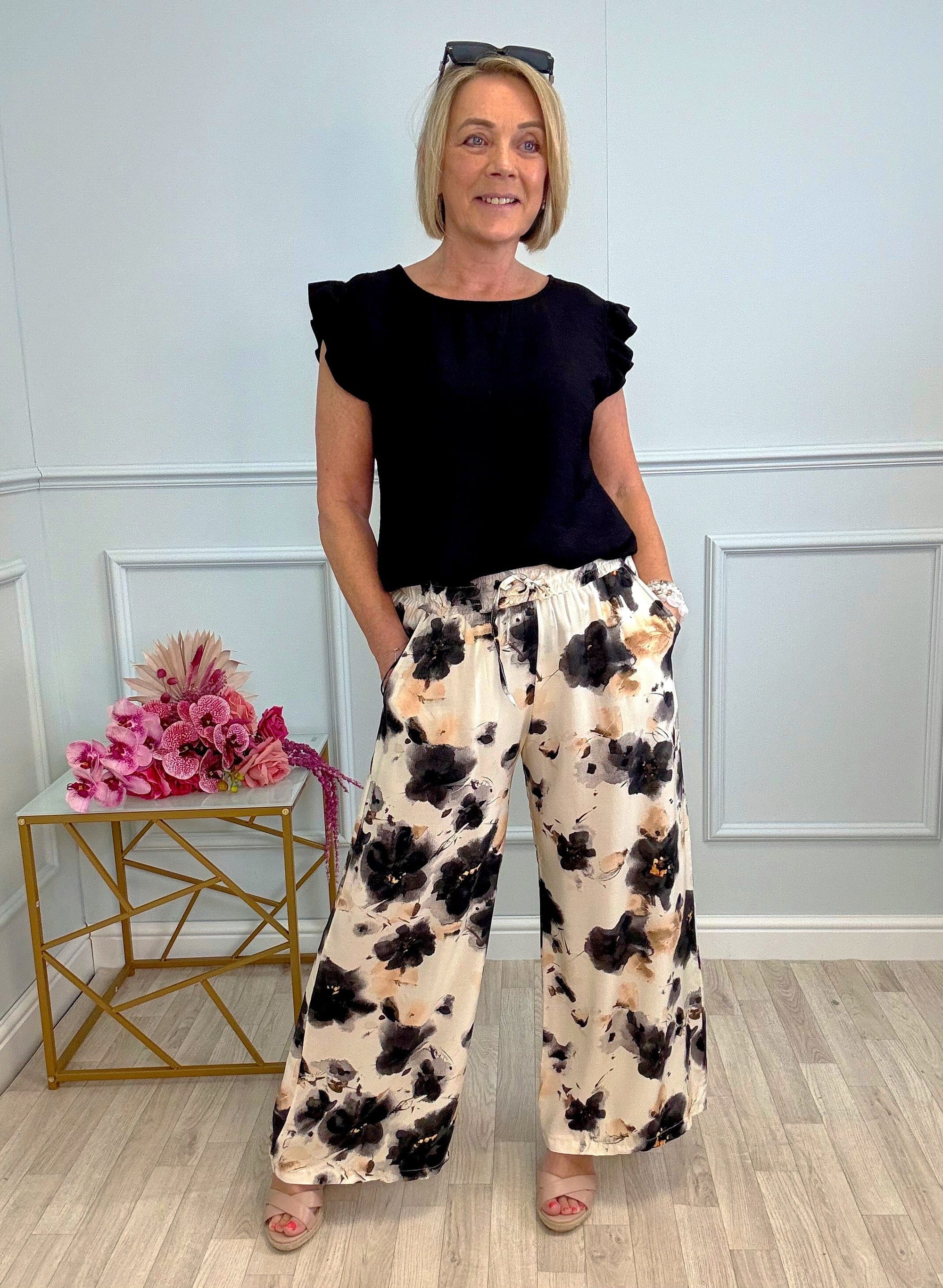 Elowen Wide-Leg Trousers 8–16 Midnight Bloom - Susie's Boutique