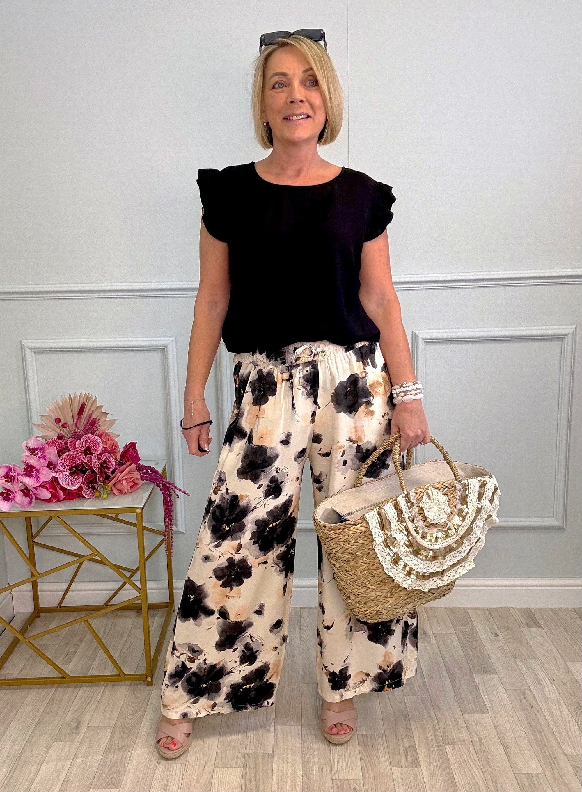 Elowen Wide-Leg Trousers 8–16 Midnight Bloom - Susie's Boutique