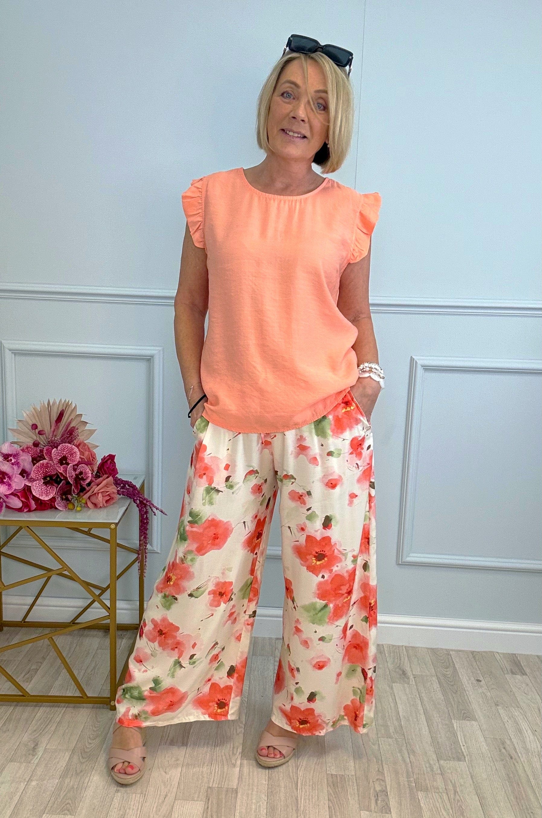 Elowen Wide-Leg Trousers 8–16 Sunset Peach - Susie's Boutique