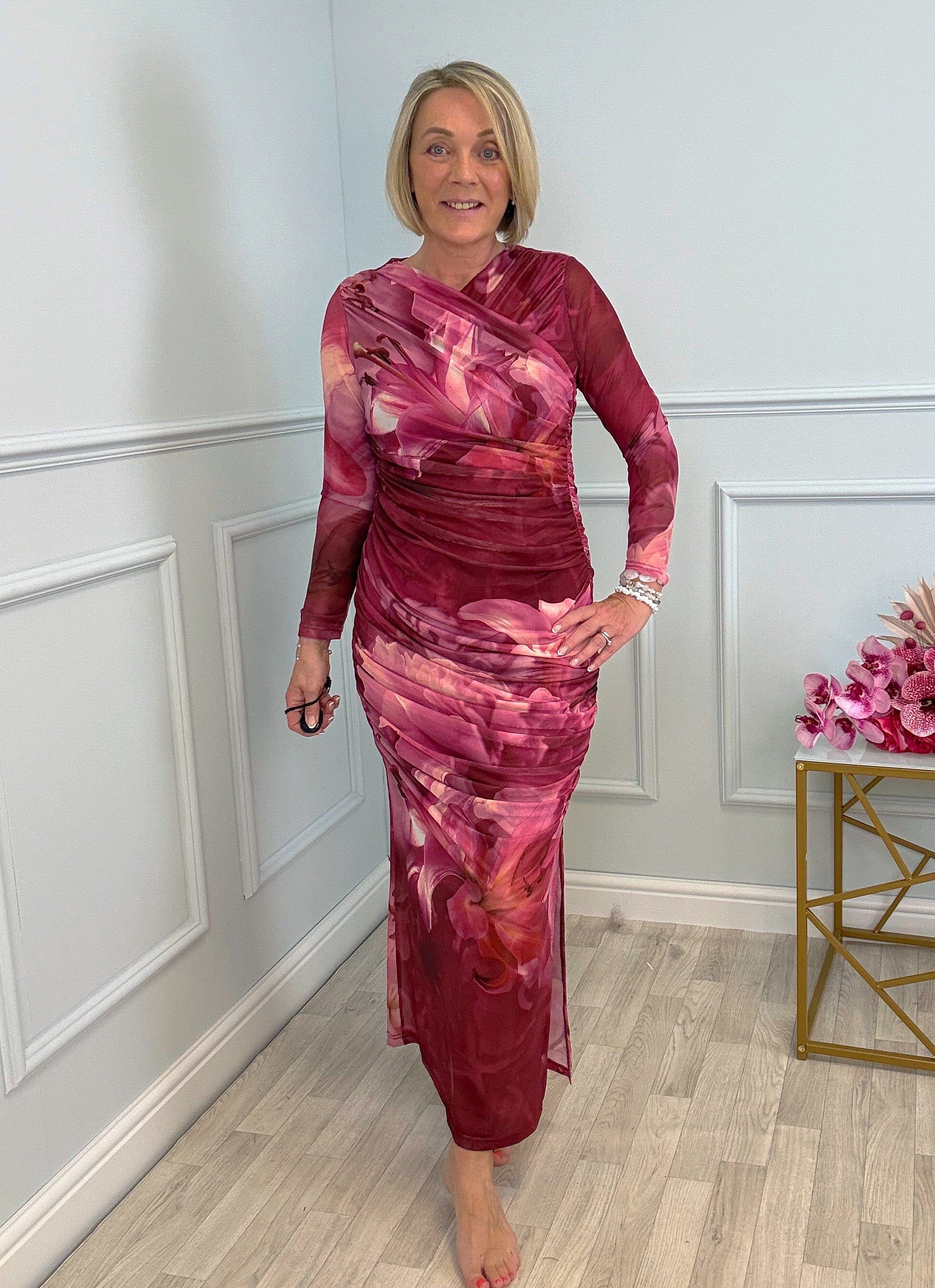 Leona Mesh Maxi Dress 8-14 Berry Lily