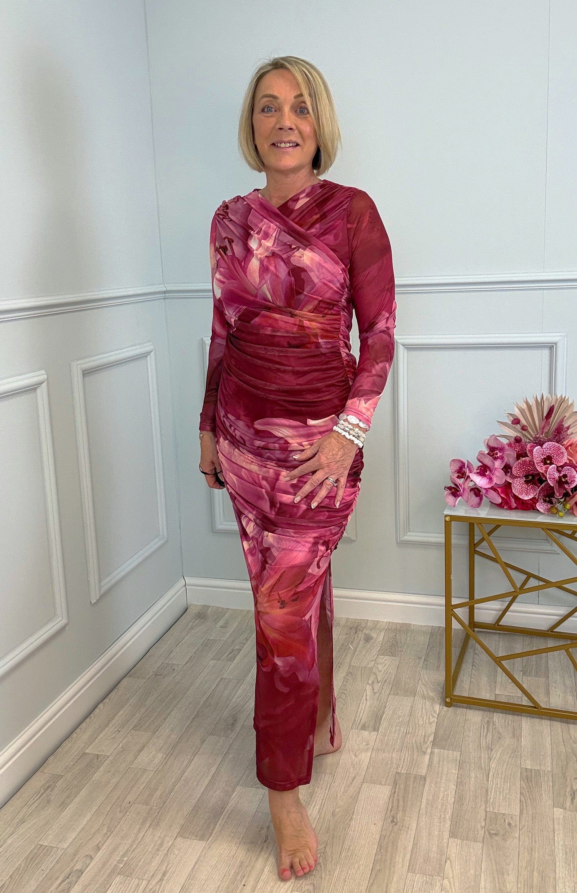Leona Mesh Maxi Dress 8-14 Berry Lily