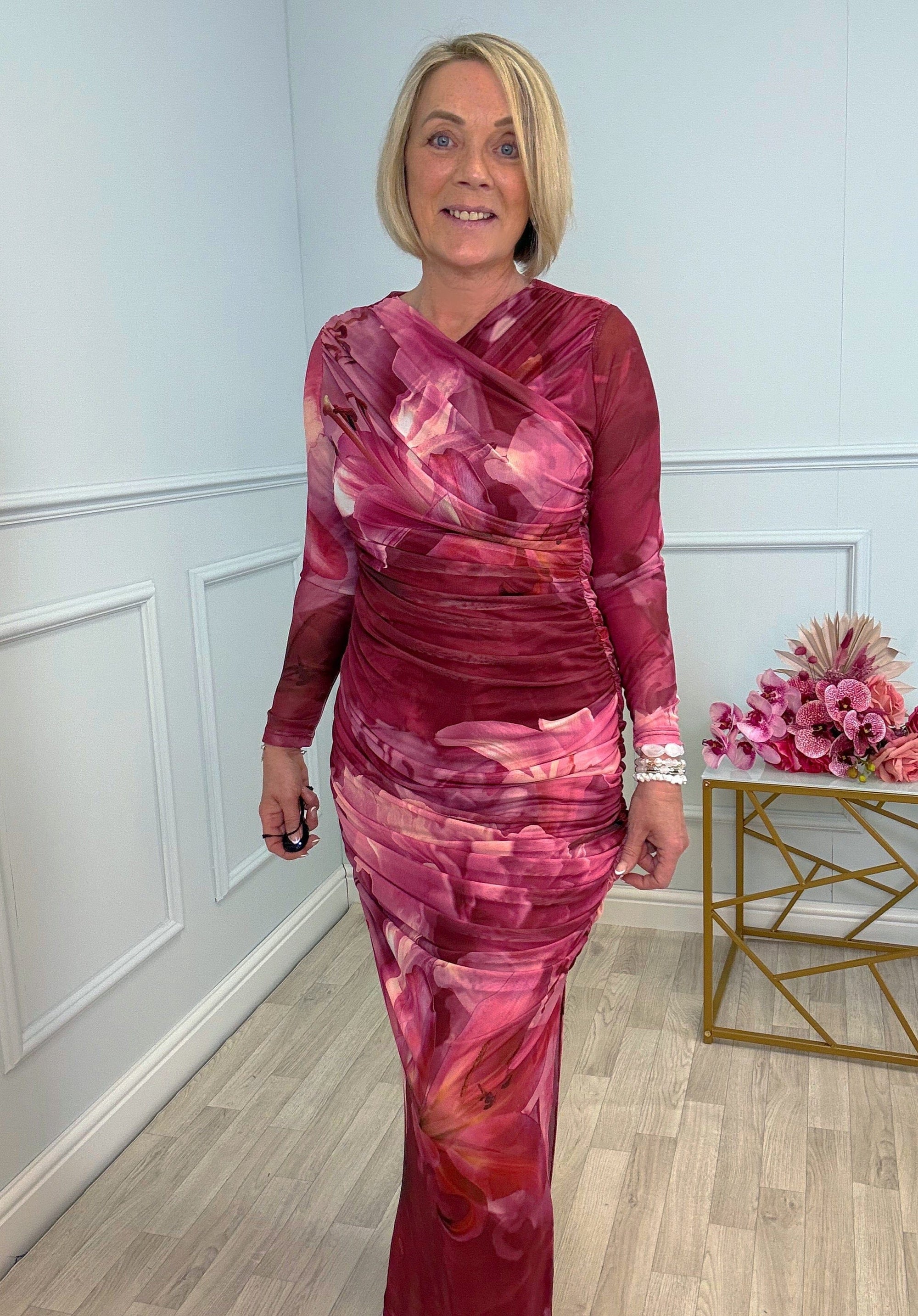 Leona Mesh Maxi Dress 8-14 Berry Lily