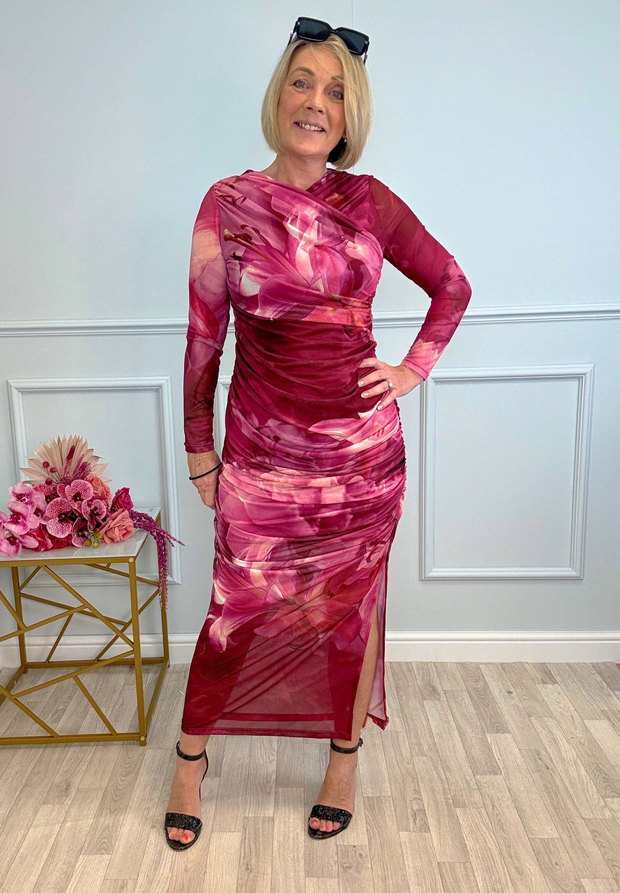 Leona Mesh Maxi Dress 8-14 Berry Lily