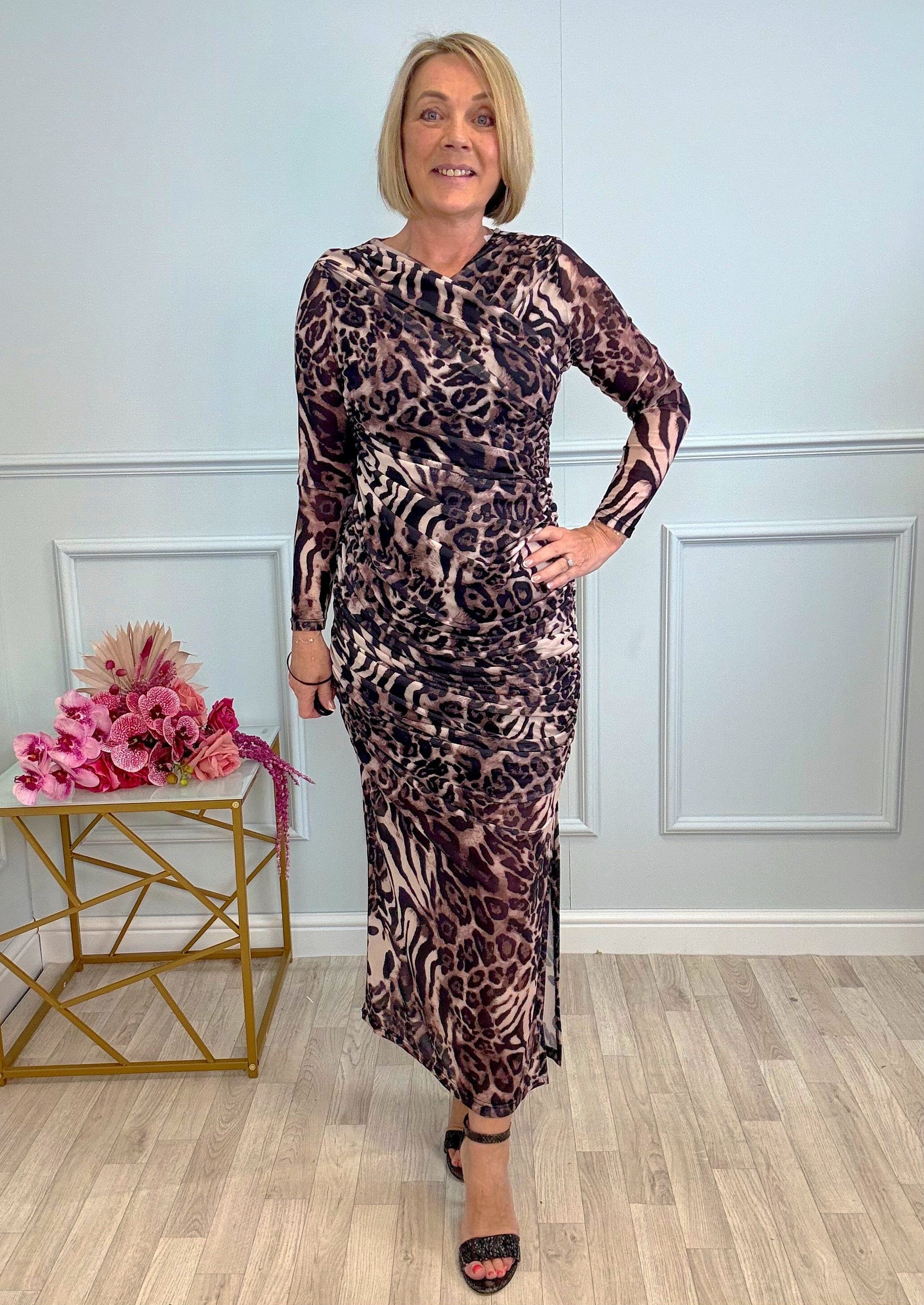 Leona Mesh Maxi Dress 8-14 Leopard