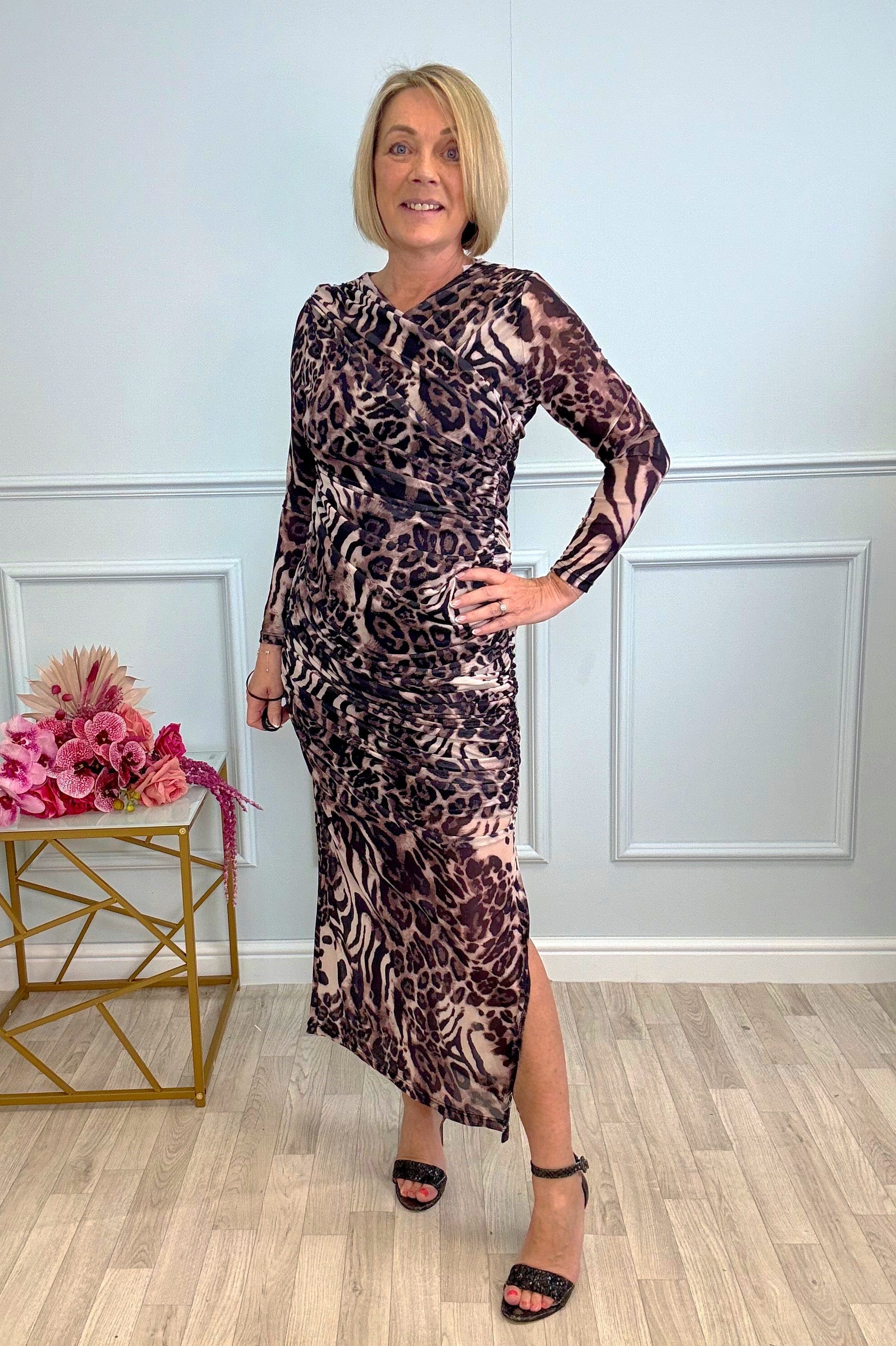 Leona Mesh Maxi Dress 8-14 Leopard