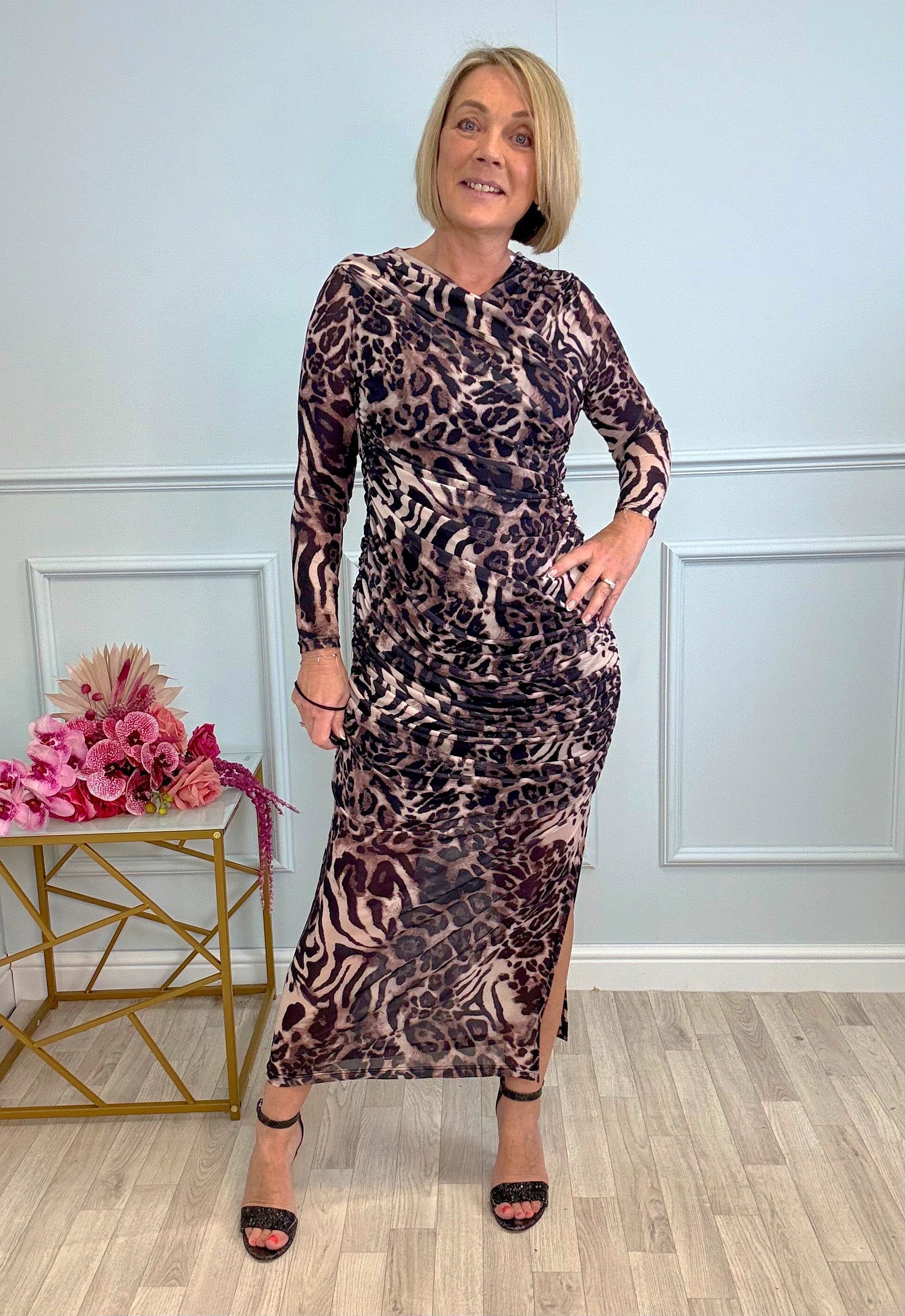 Leona Mesh Maxi Dress 8-14 Leopard