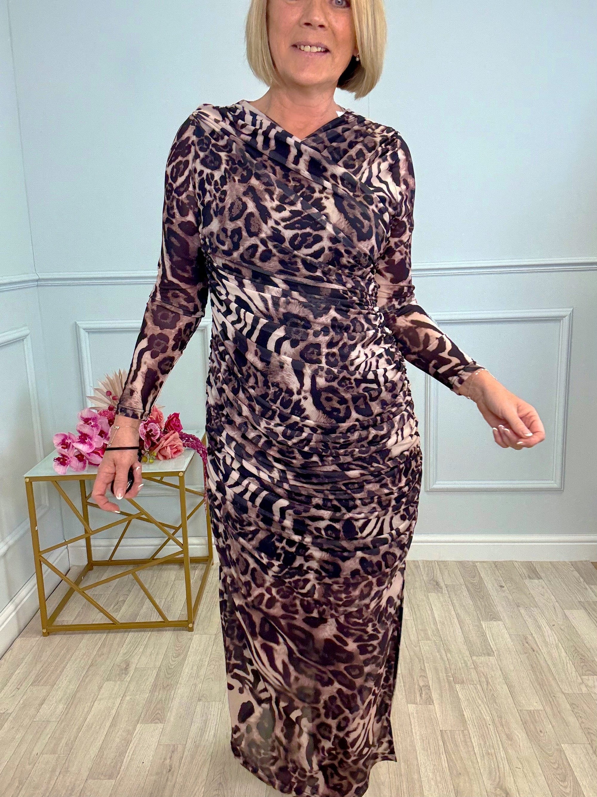 Leona Mesh Maxi Dress 8-14 Leopard